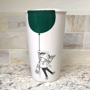Starbucks Floating Balloon White and Green Ceramic Tumbler